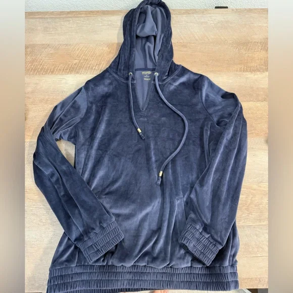 Michael Kors Navy Velvet Hoodie - Picture 2 of 4